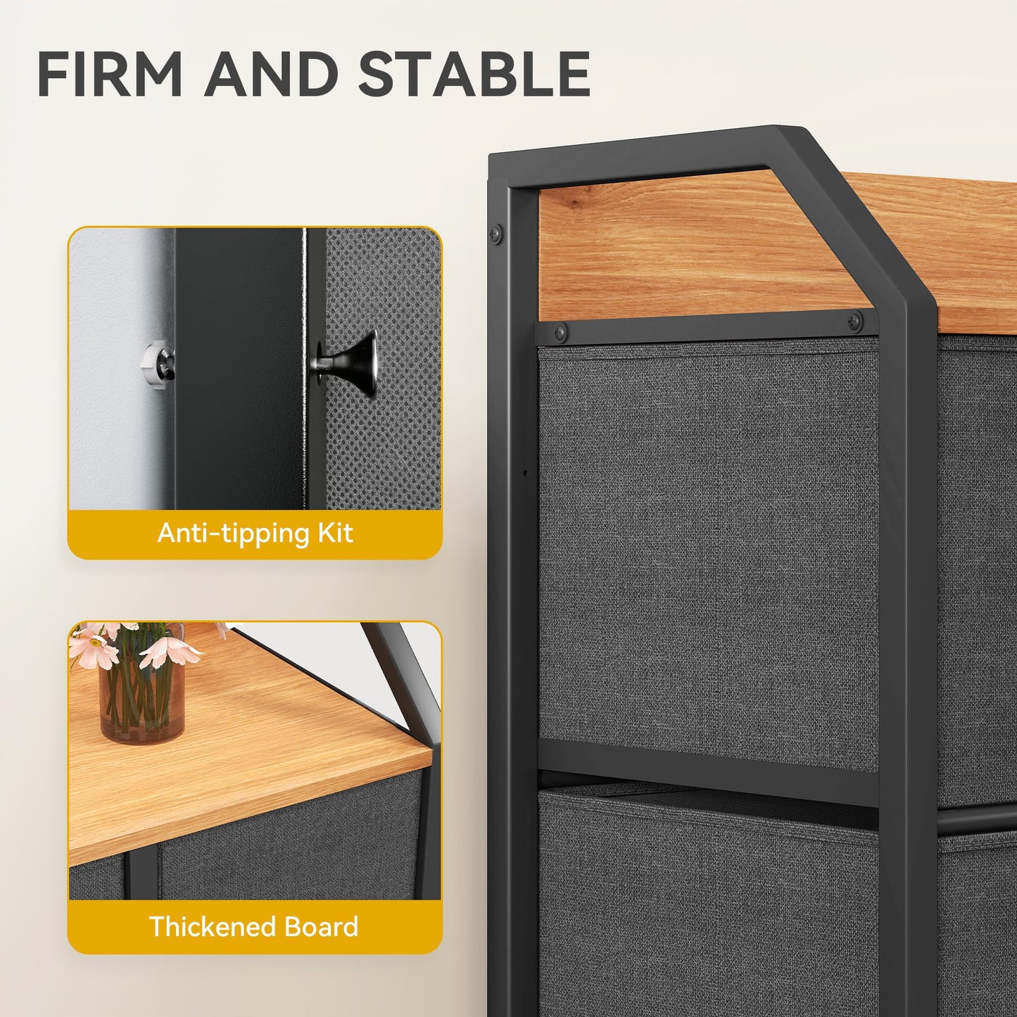 DWVO Chest of Drawers,Fabric Chest of Drawers Bedroom Cabinet with 6 Drawers,Dresser for Bedroom,Living Room With Handles,Wood Top and Sturdy Steel
