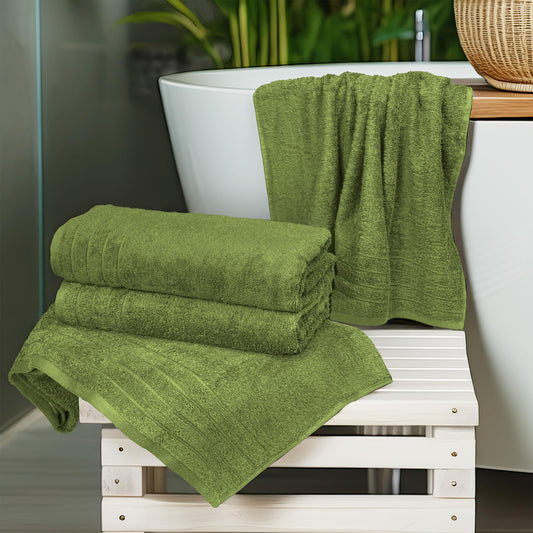 100% Cotton Extra Large Bath Towels Set of 4 76x152cm - Forest Green