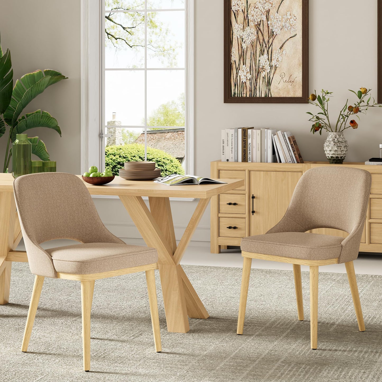 Dining Chairs Set of 2, Upholstered Dining Room Chairs with Chenille Fabric, Ergonomic Backrest, High Density Cushion & Rubber Wood Frame