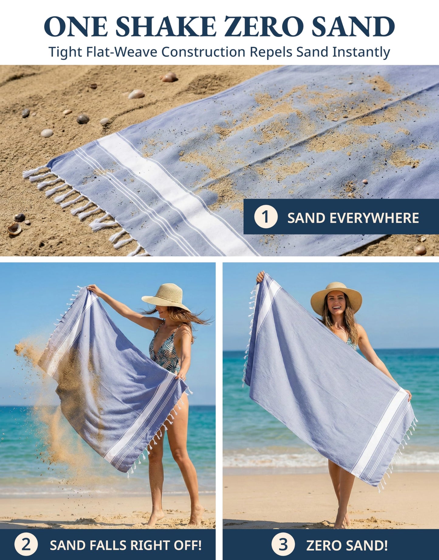 Lane Linen Beach Towels 4 Pack Oversized - Cotton Rich Turkish Towel Set, Pre-Washed Oversized Beach Towel, Quick Dry Beach Towels For Travel