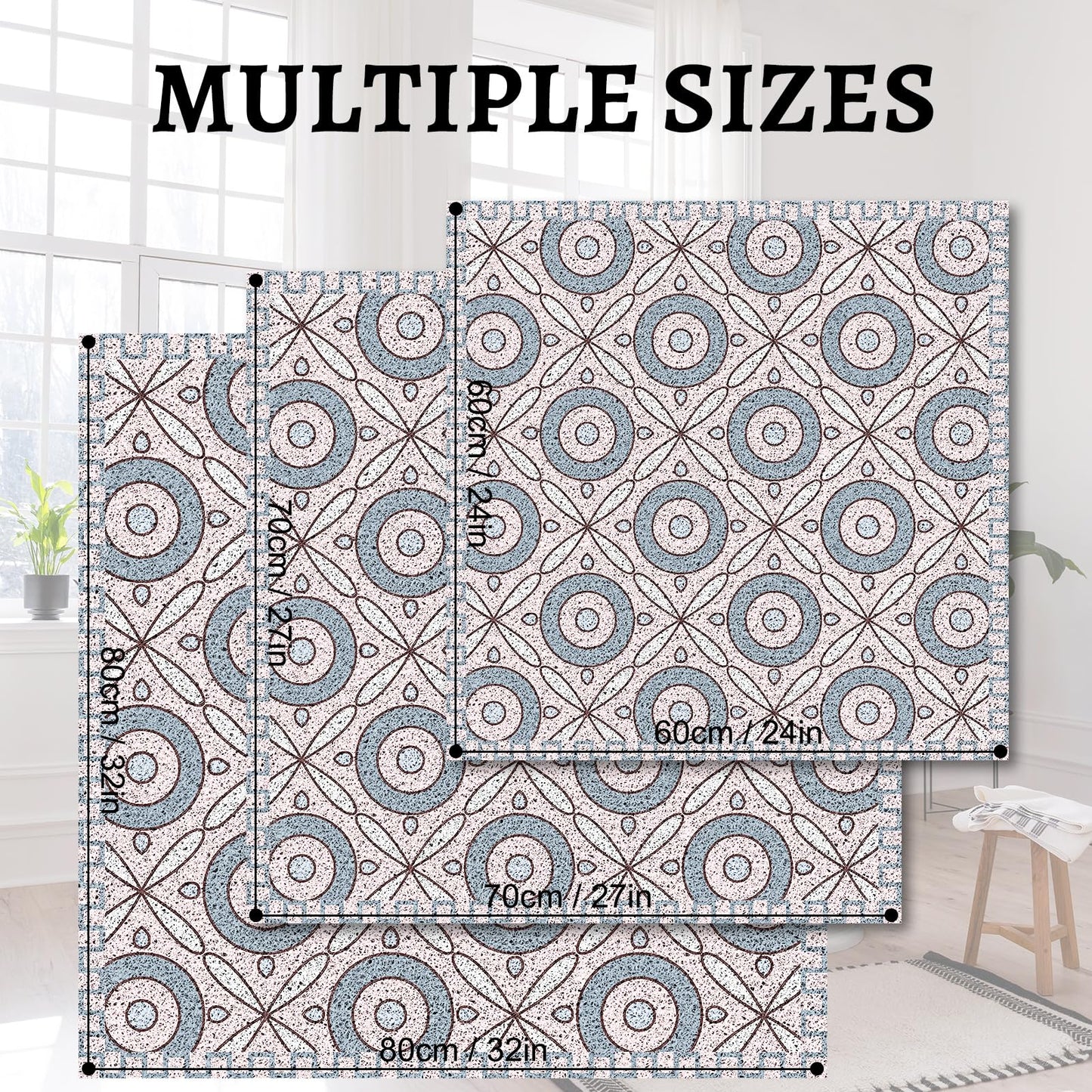 Square Loofah Shower Mat Non Slip 70x70 CM, Anti Mould Quick Drying PVC Mat for Inside Shower & Wet Room, Anti Slip for Elderly & Adults, Textured