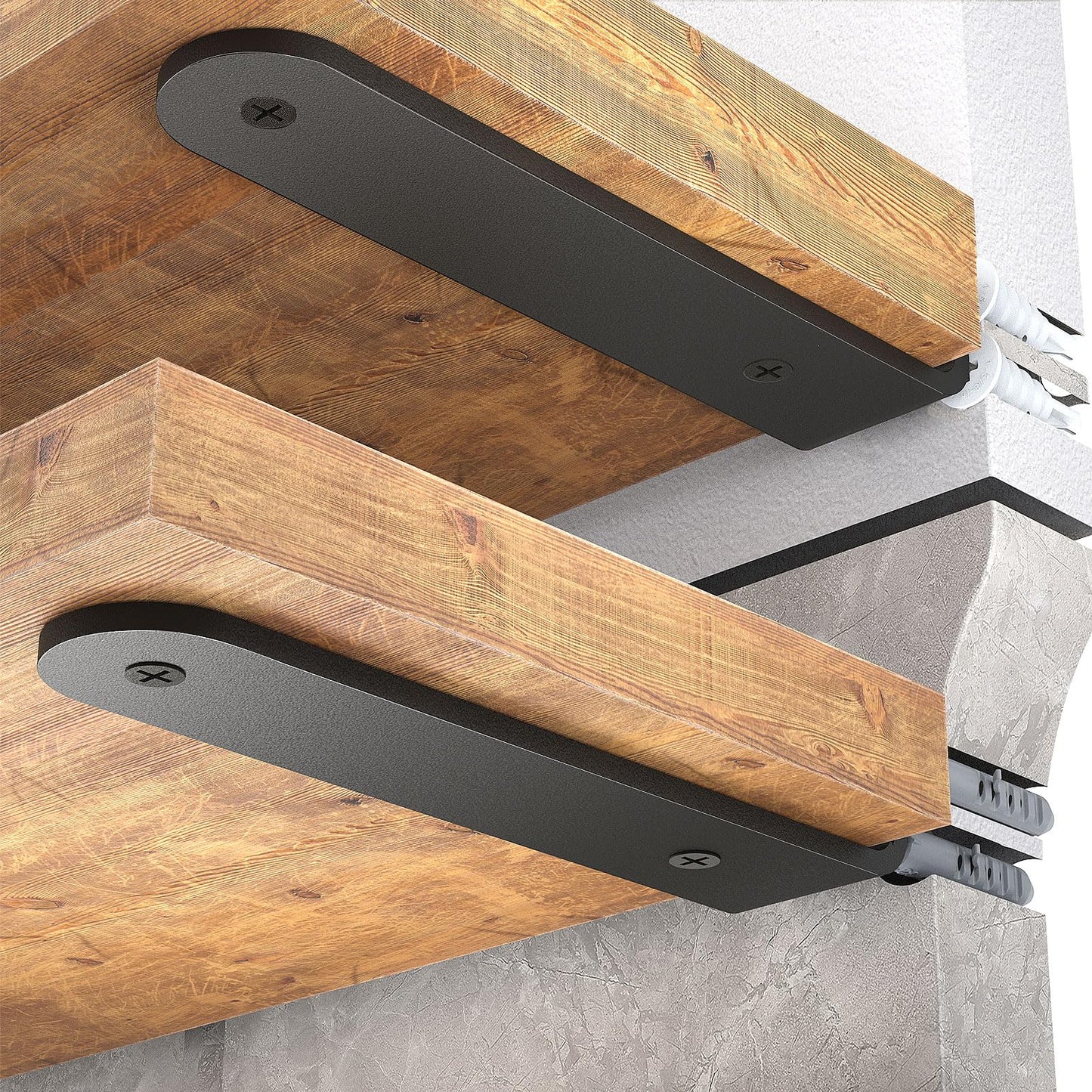 WELDUN 4 Pack Floating Shelf Brackets 25 cm, Heavy Duty Metal L Brackets for Shelves Support Wall Hanging, Black