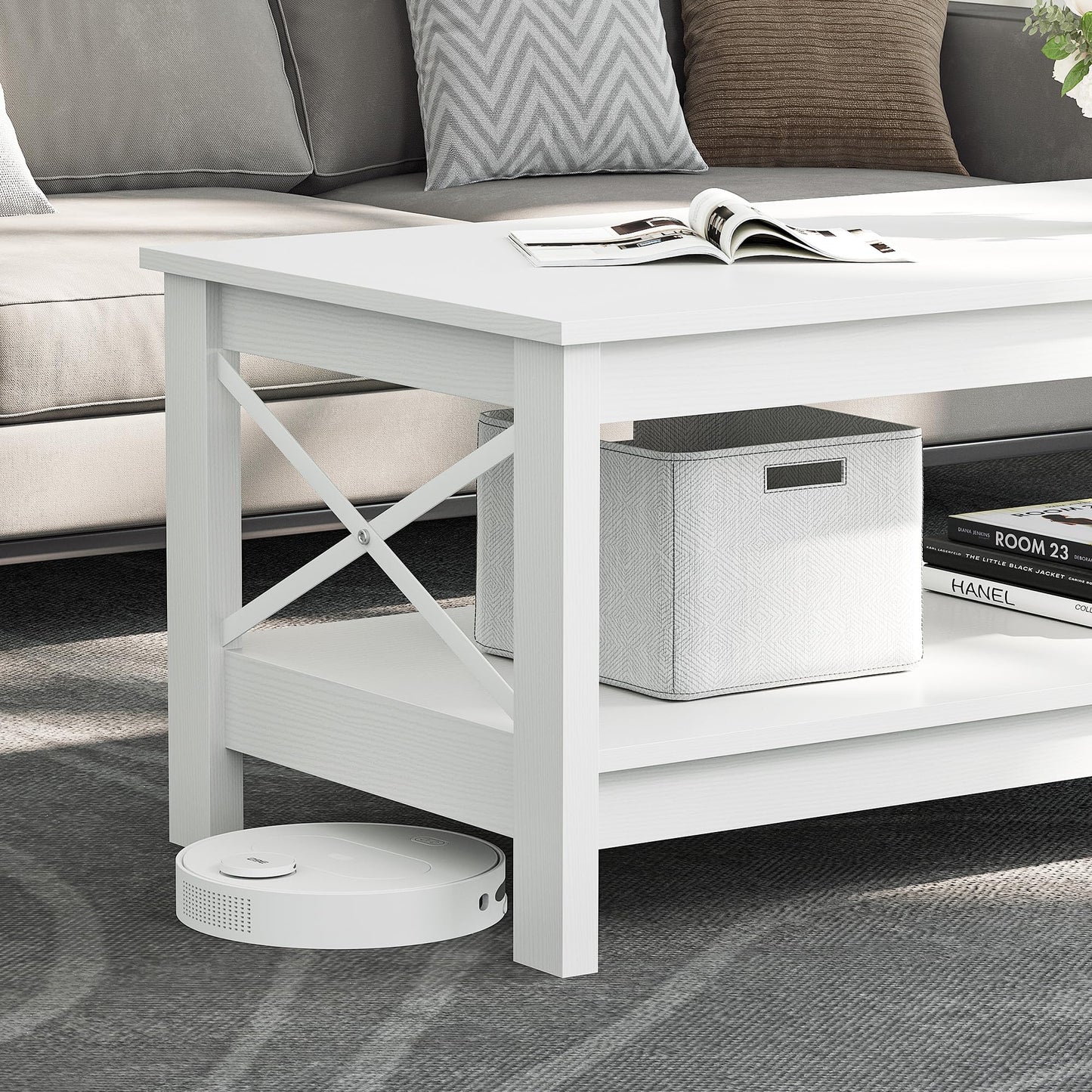 YITAHOME Coffee Table, Small 2-Tier Wooden Table with Storage Shelf, 100x55.3x45cm White Coffee Tables for Living Room