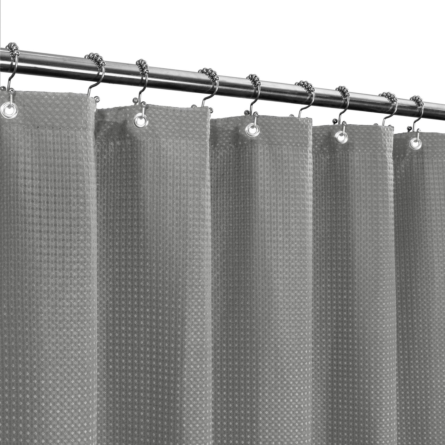 Barossa Design XLong Fabric Waffle Weave Shower Curtain 96 inch Height, Hotel Luxury Spa, Water Repellent, 230 GSM Heavy Duty, Machine Washable, Gray,