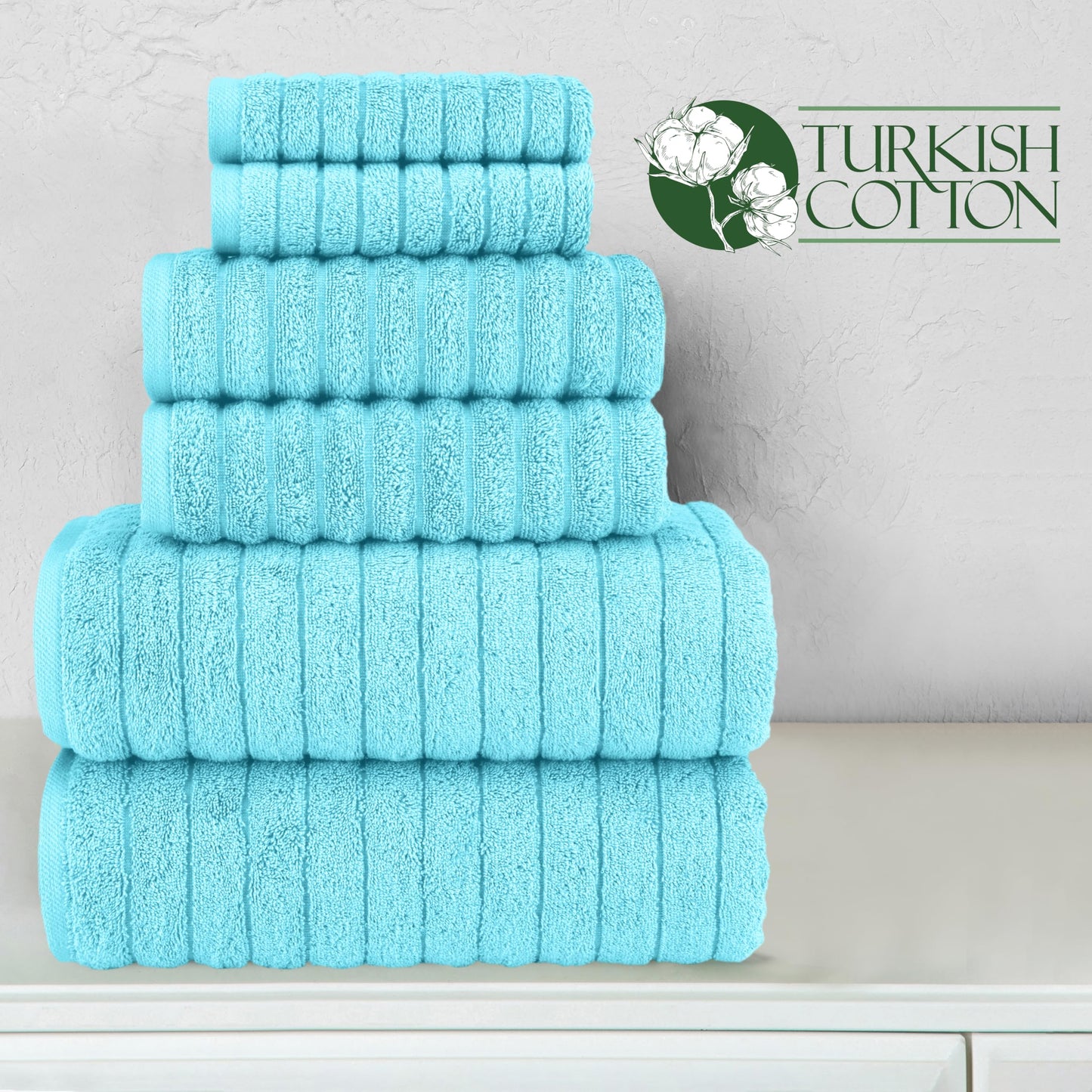 Elegant Comfort 100% Turkish Cotton Corduroy Ribbed Luxury Bath Towels 6-Piece Set, Premium Feel - Quick Dry, Highly Absorbent