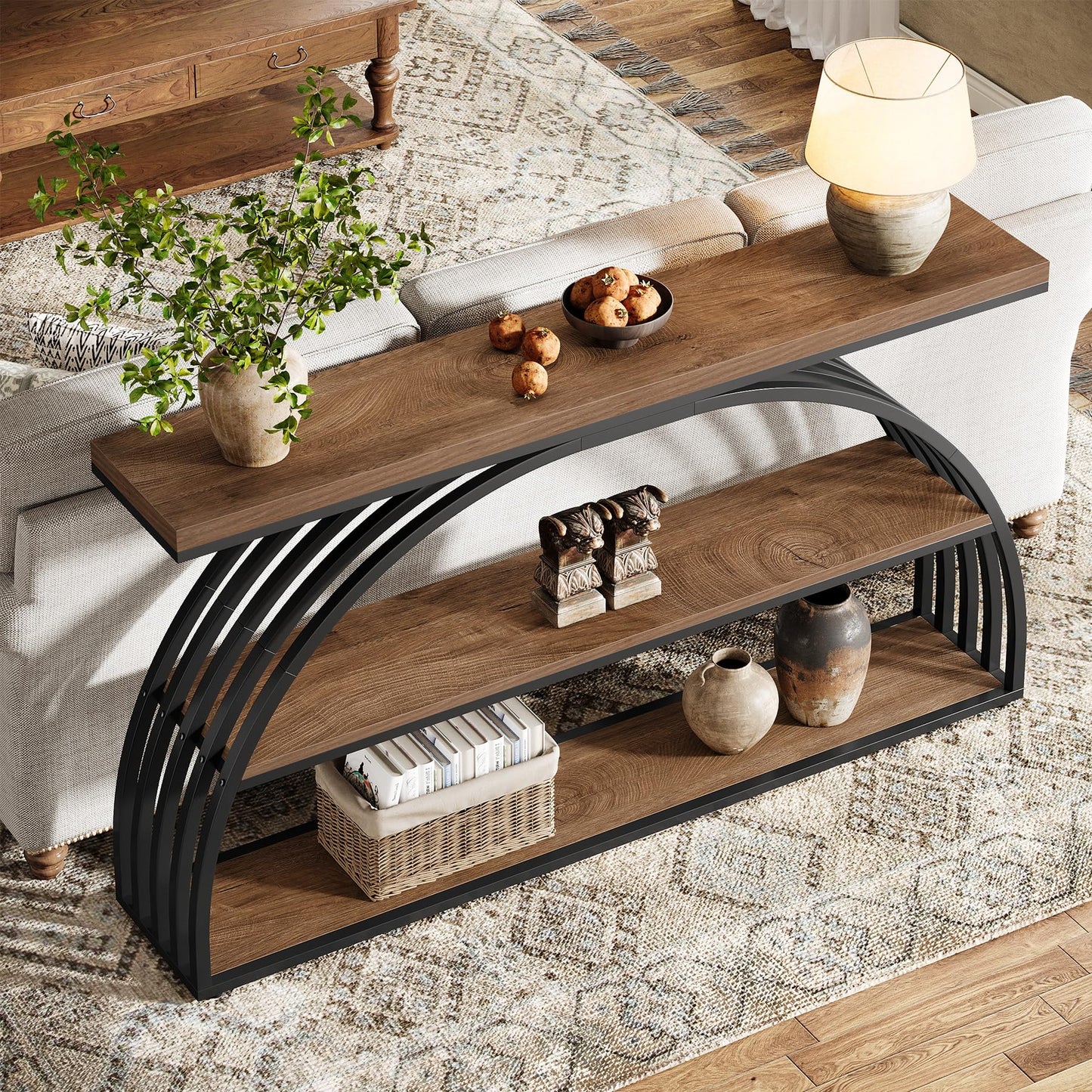 Tribesigns 160cm Entryway Table Console Tables, 3-Tier Sofa Table Narrow Long with Open Storage Shelves for Living Room