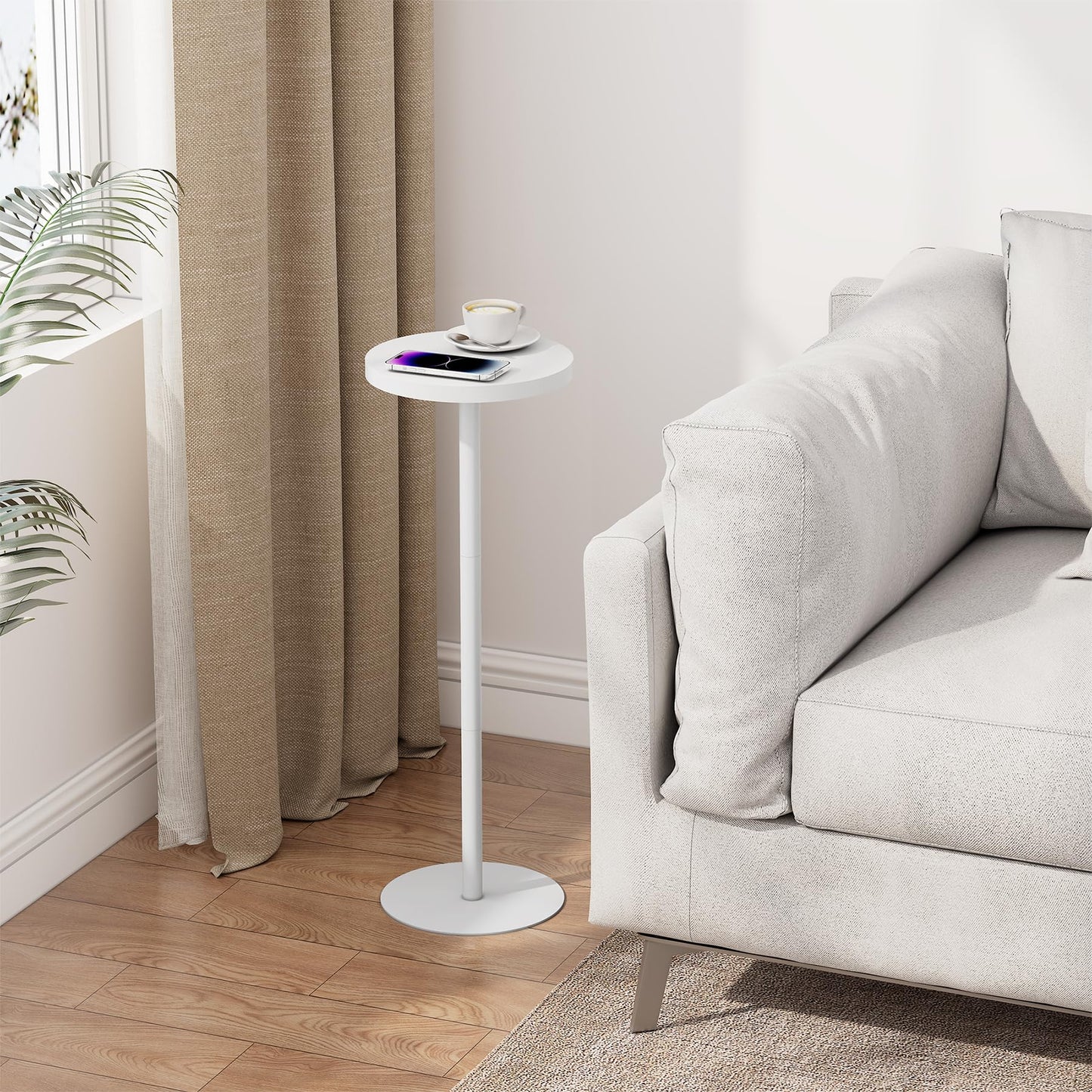 TUTOTAK Tall Round Side Table, Small End Table, Drink Table, Pedestal Side Table, livingroom, White TB01BW065EU
