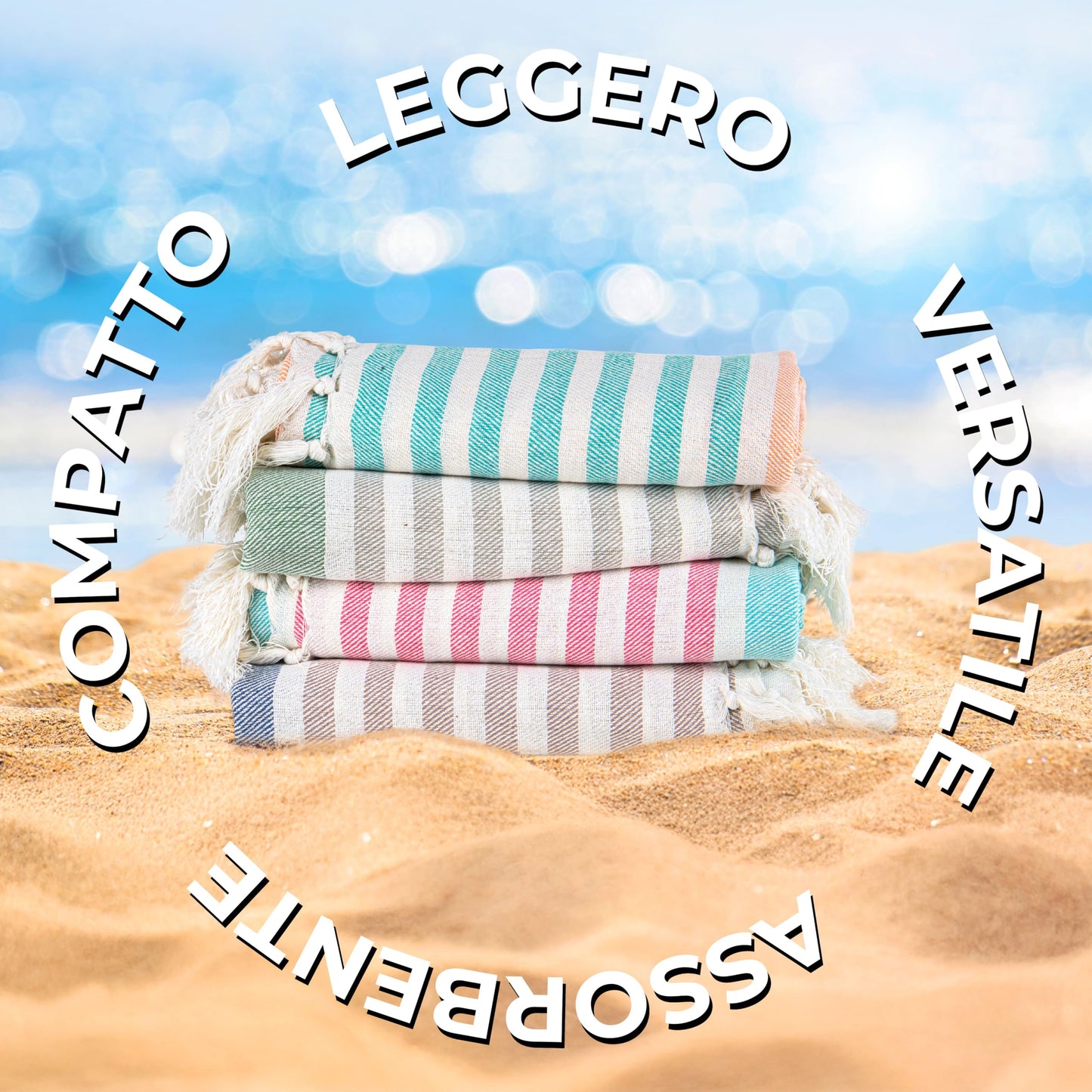 Ruggeri Fouta Beach Towel 100% Cotton, 170x170 cm, Blue