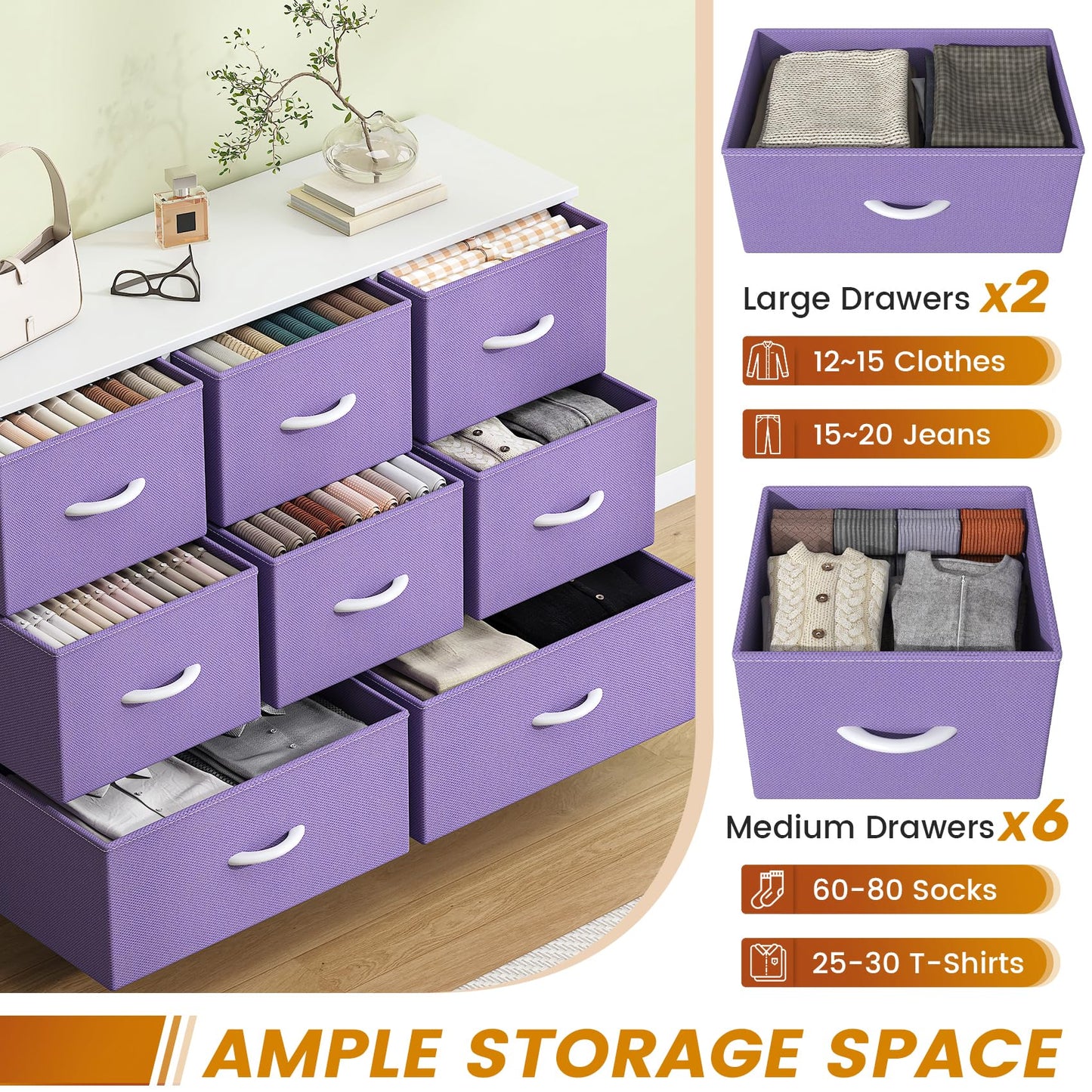 GoaHi Chest of Drawers, Fabric Dressers with Metal Frame and MDF Wooden Top Board, Adjustable Feet, Anti-Tip Safety