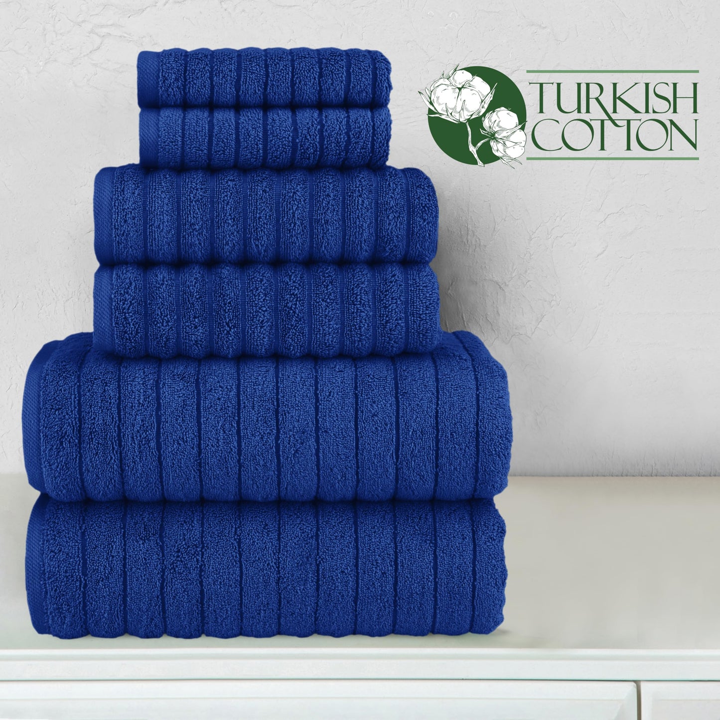 Elegant Comfort 100% Turkish Cotton Corduroy Ribbed Luxury Bath Towels 6-Piece Set, Premium Feel - Quick Dry, Highly Absorbent