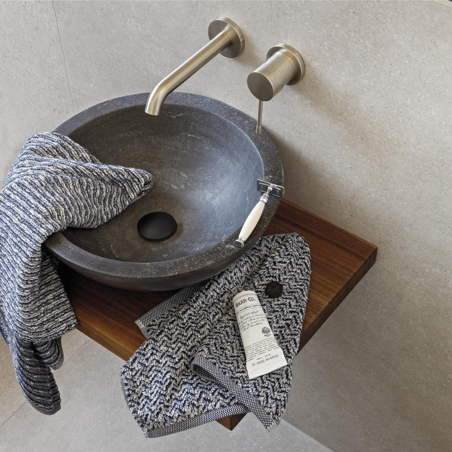Möve Brooklyn Herringbone Guest Towel 50 x 30 cm 85% Cotton / 10% Viscose / 5% Linen Natural/Deep Sea