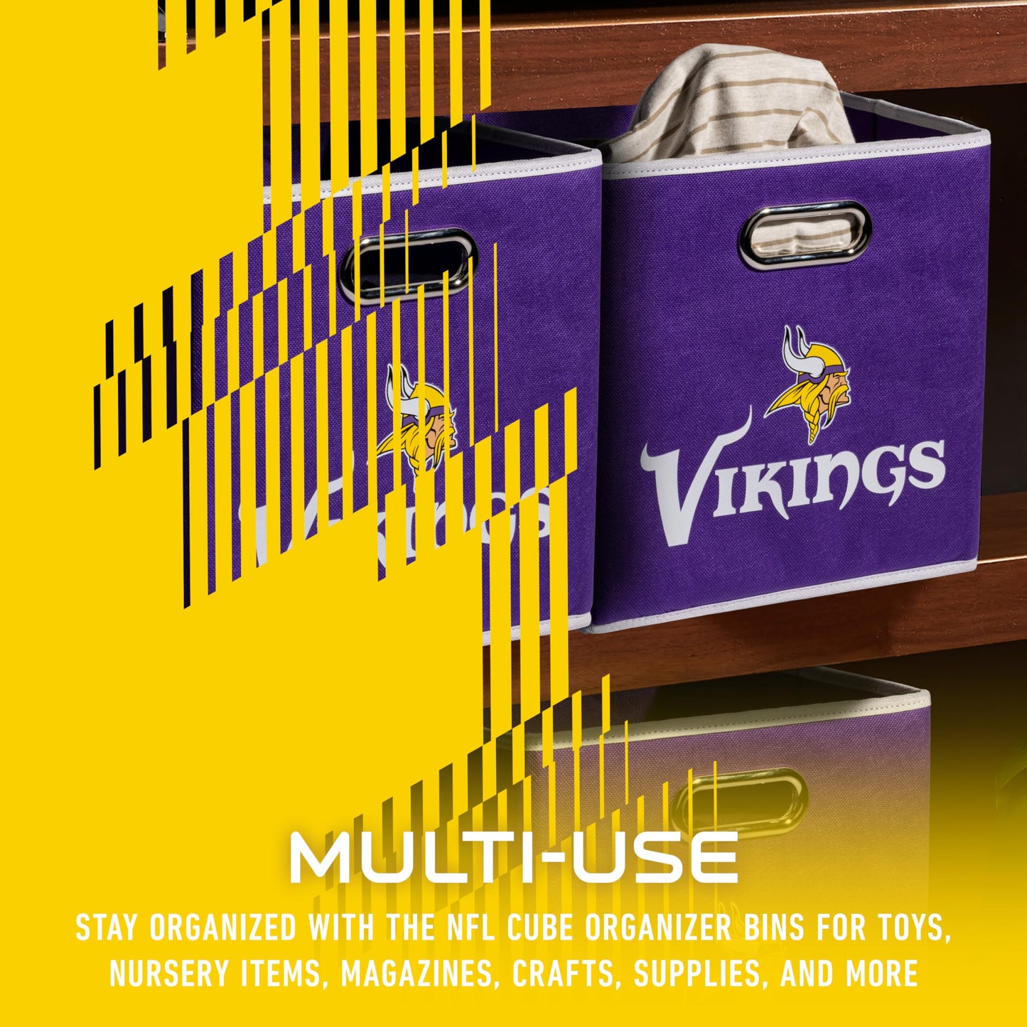 Franklin Sports Minnesota Vikings NFL Storage Bin - Collapsible Cube Container + Storage Basket - NFL Office, Bedroom + Living Room Décor - 11"x11"