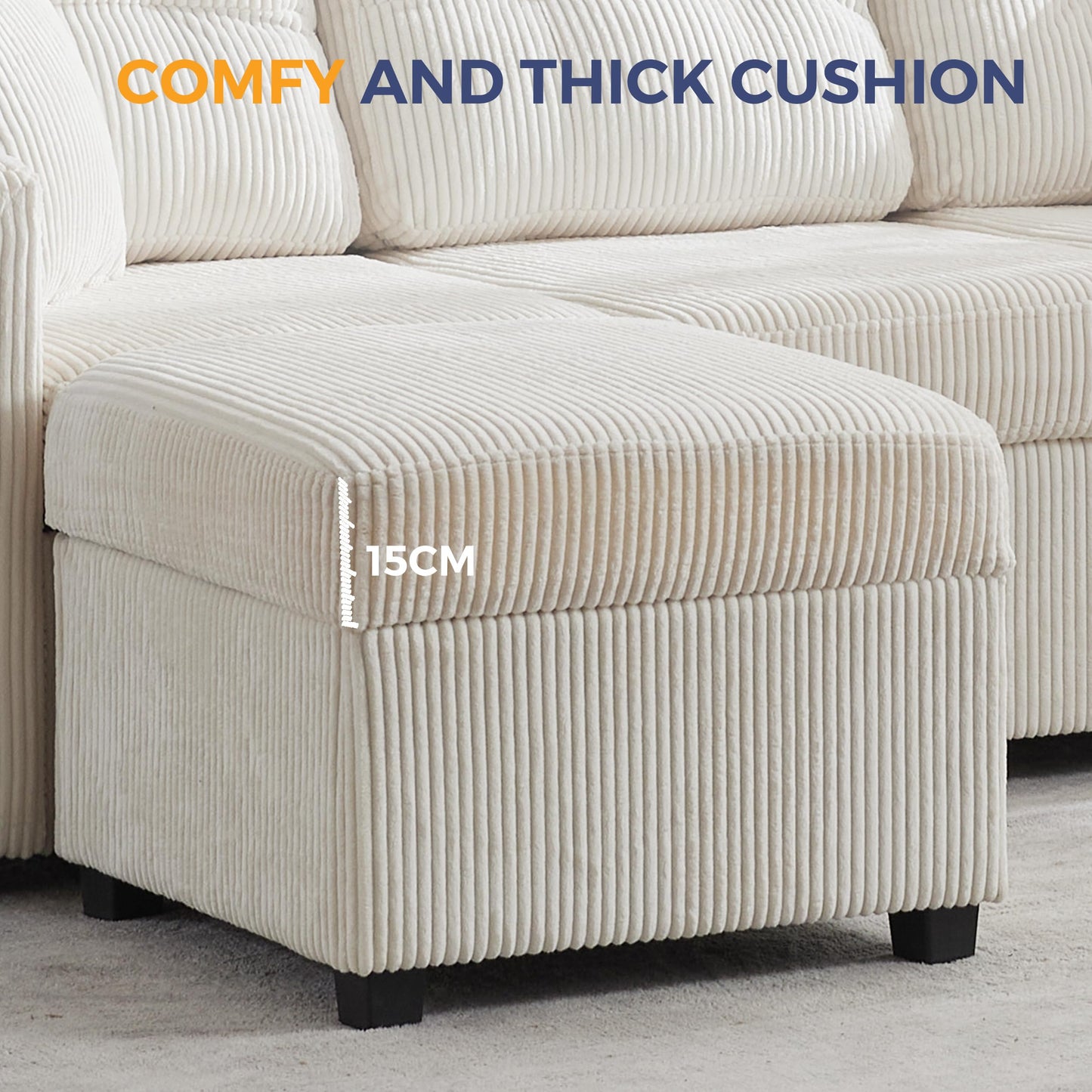 MAXYOYO Ottoman with Storage, 57CM Corduroy Footstool Multipurpose Foot Rest Sofa Stool