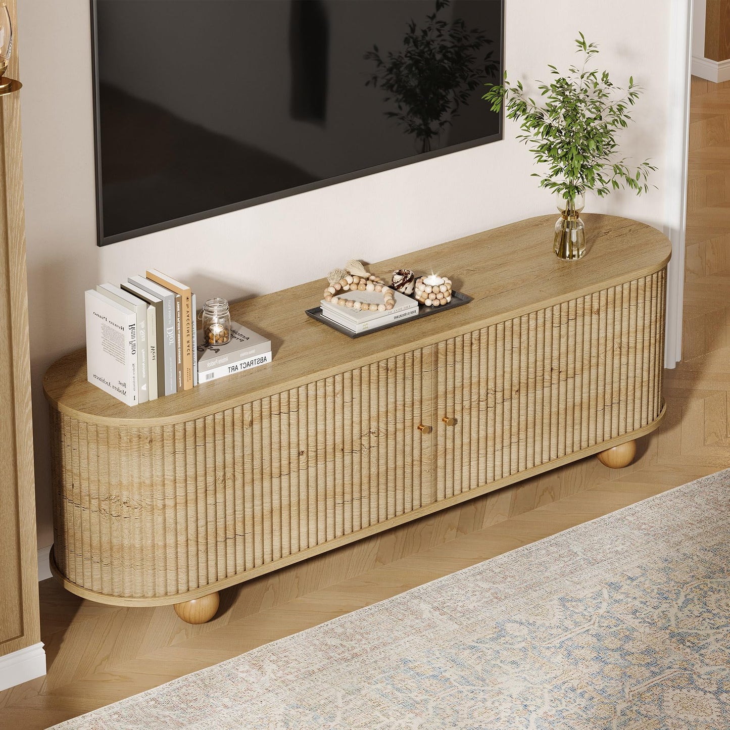 Tribesigns Farmhouse Fluted TV Stand, 70" Extra Long Media Console for 65/70/75 Inch TVs