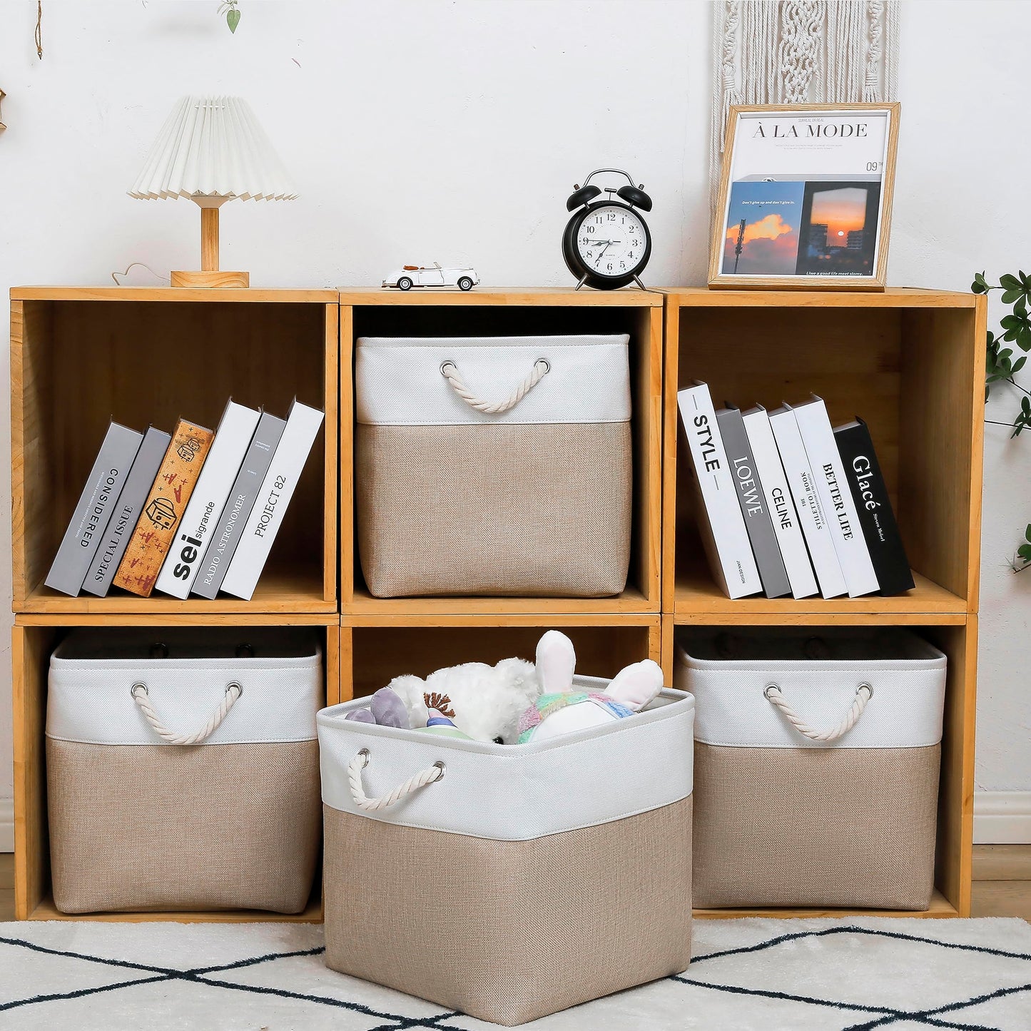ICEMOR 33 x 33 x 33 cm Cube Storage Boxes, 6 Pack Large Collapsible Fabric Storage Bin with Ropes, Foldable Cube Baskets for Kallax, Office,Closet