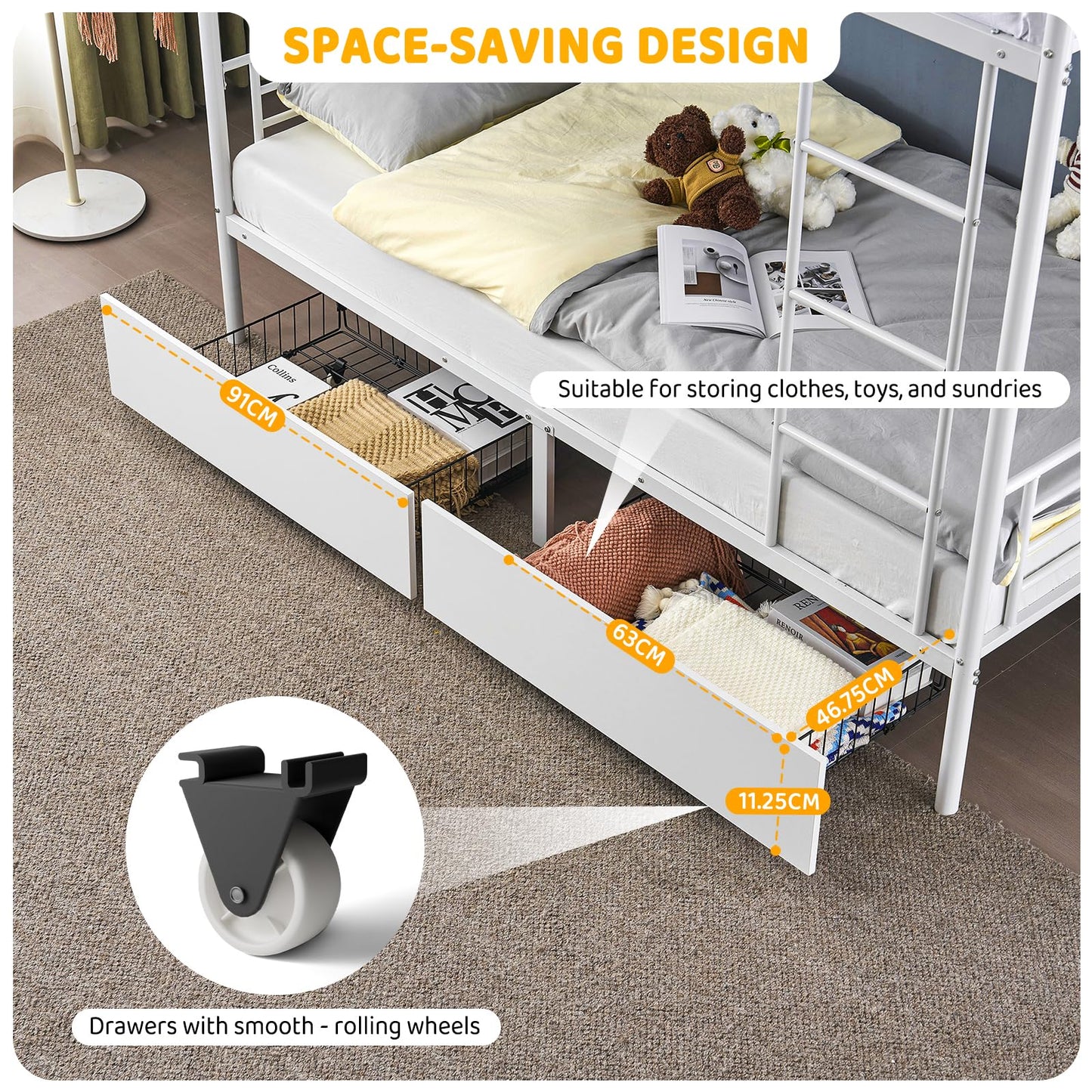 Bonnlo Metal Bunk Bed, Single over Single Loft Bed Frame with Ladder and Safety Guardrail