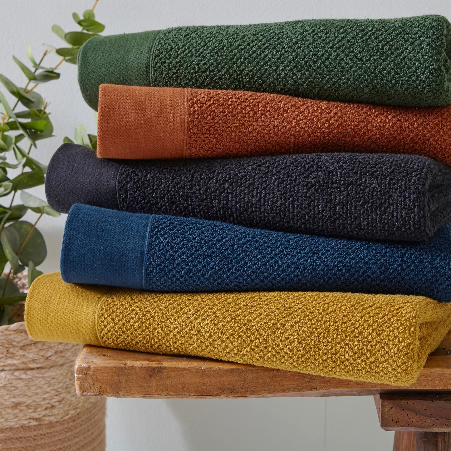 furn. Textured Bath Towel, Cotton, Blue,70 x 130cm