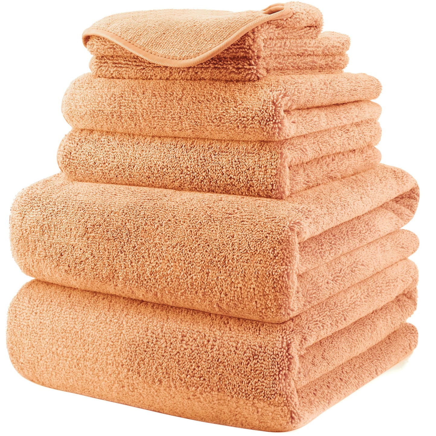 POLYTE Plush Quick Dry Lint Free Microfibre Bath Towel Set, 6 Pieces (Orange)