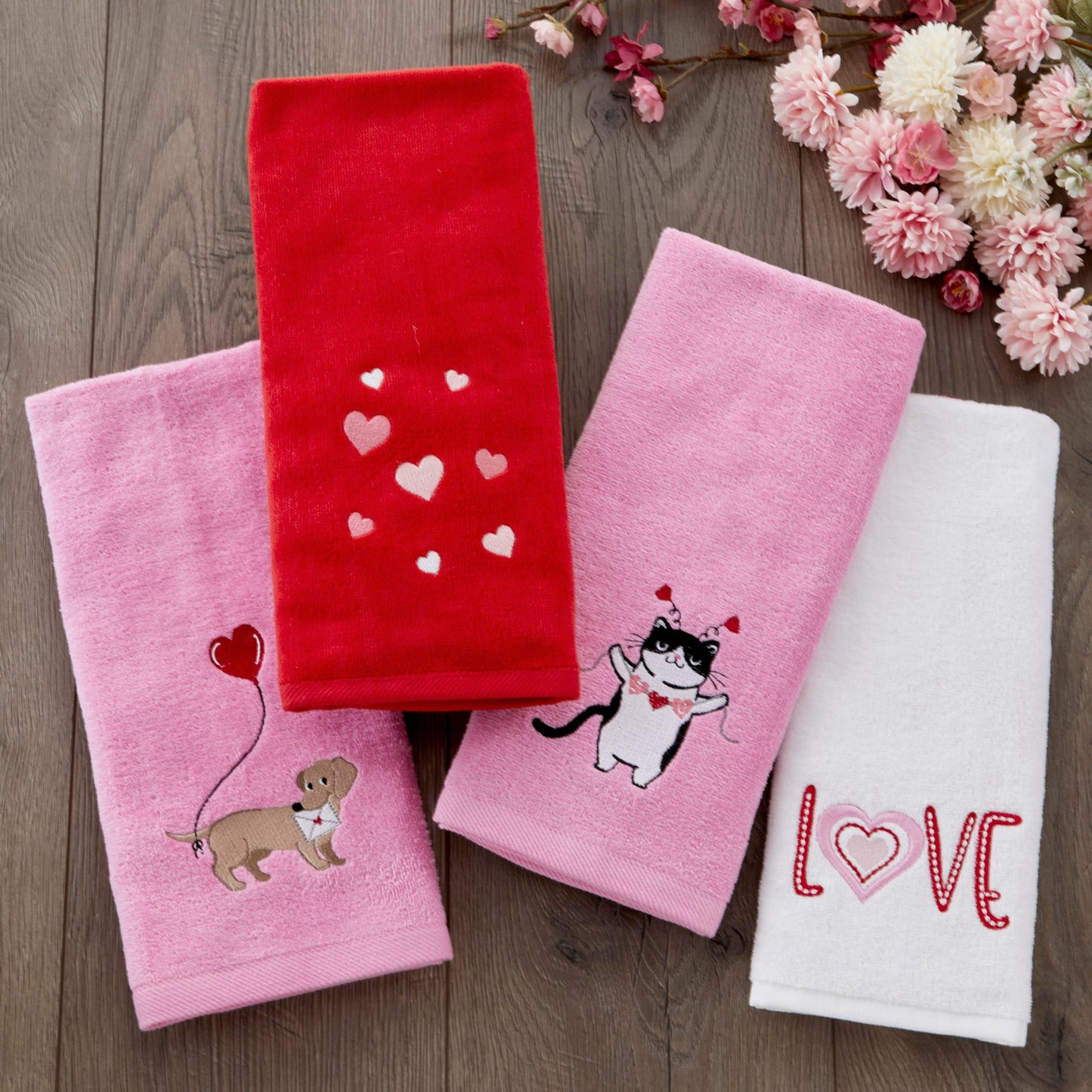 SKL Home Valentine's Day Tossed Hearts Hand Towel Set, 2 Count