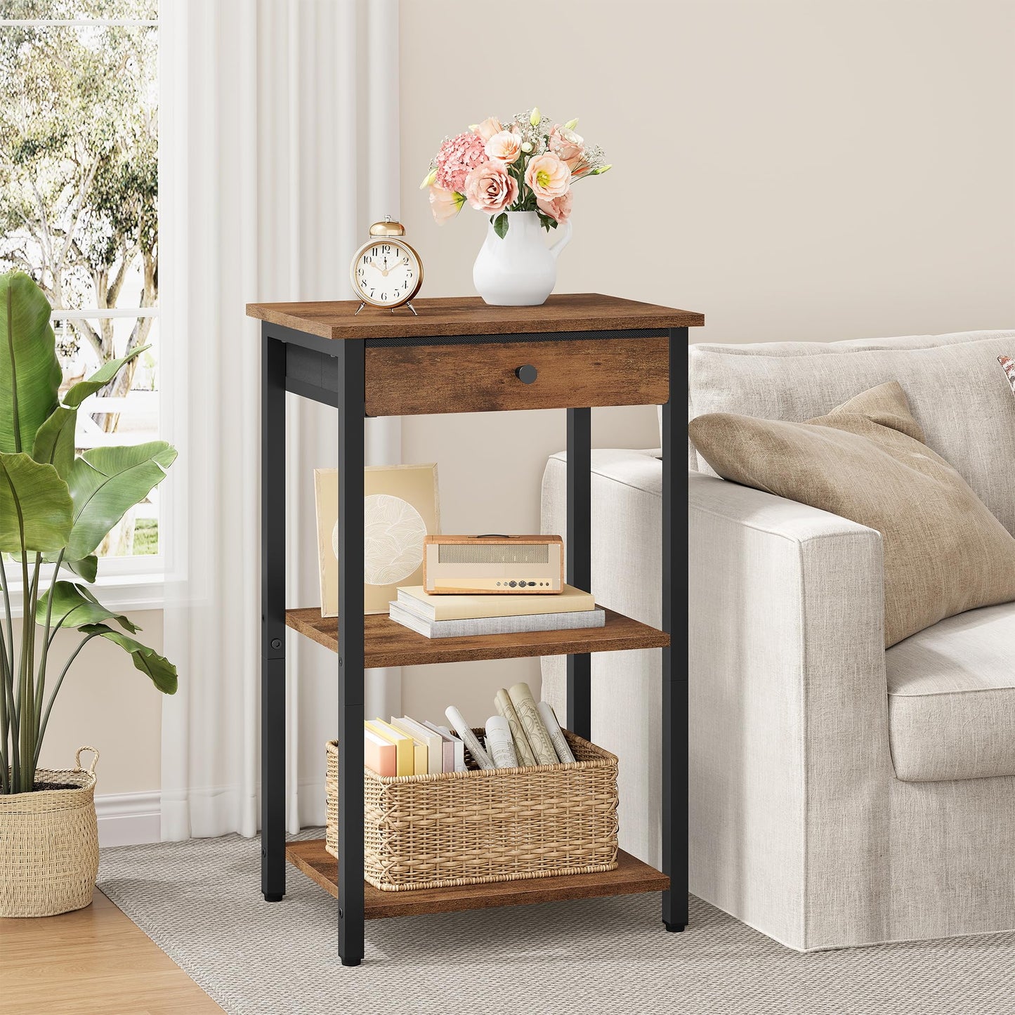 Gewudraw Printer Stand, 3 Tier Printer Shelf with Drawer for Home Office