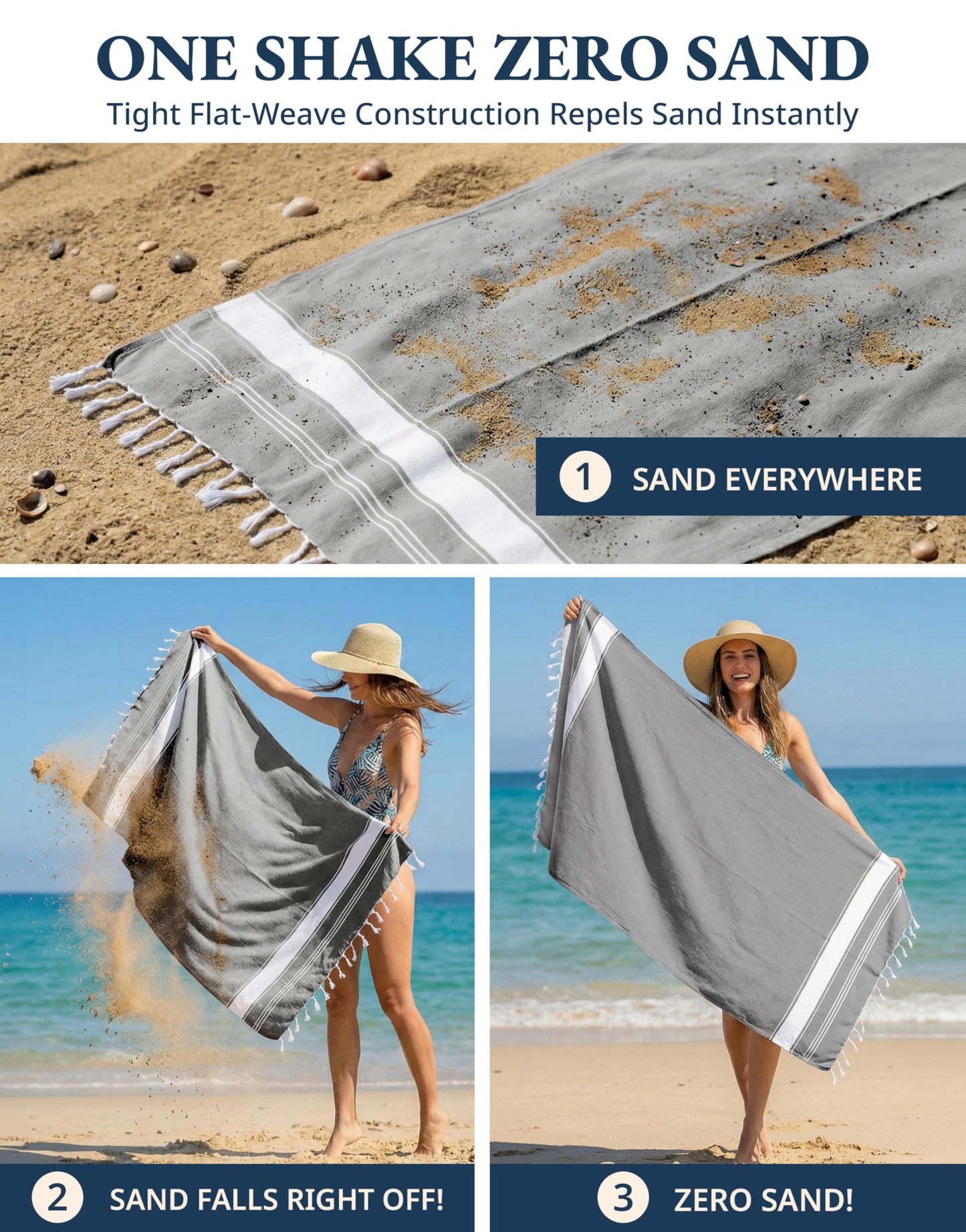 LANE LINEN 2 Pack Large Beach Towels, Oversized, Pre-Washed, No-Shrink Sand Free, Quick Dry, Lightweight Travel Towel, Soft Beach Bath Towel, 39"x71"