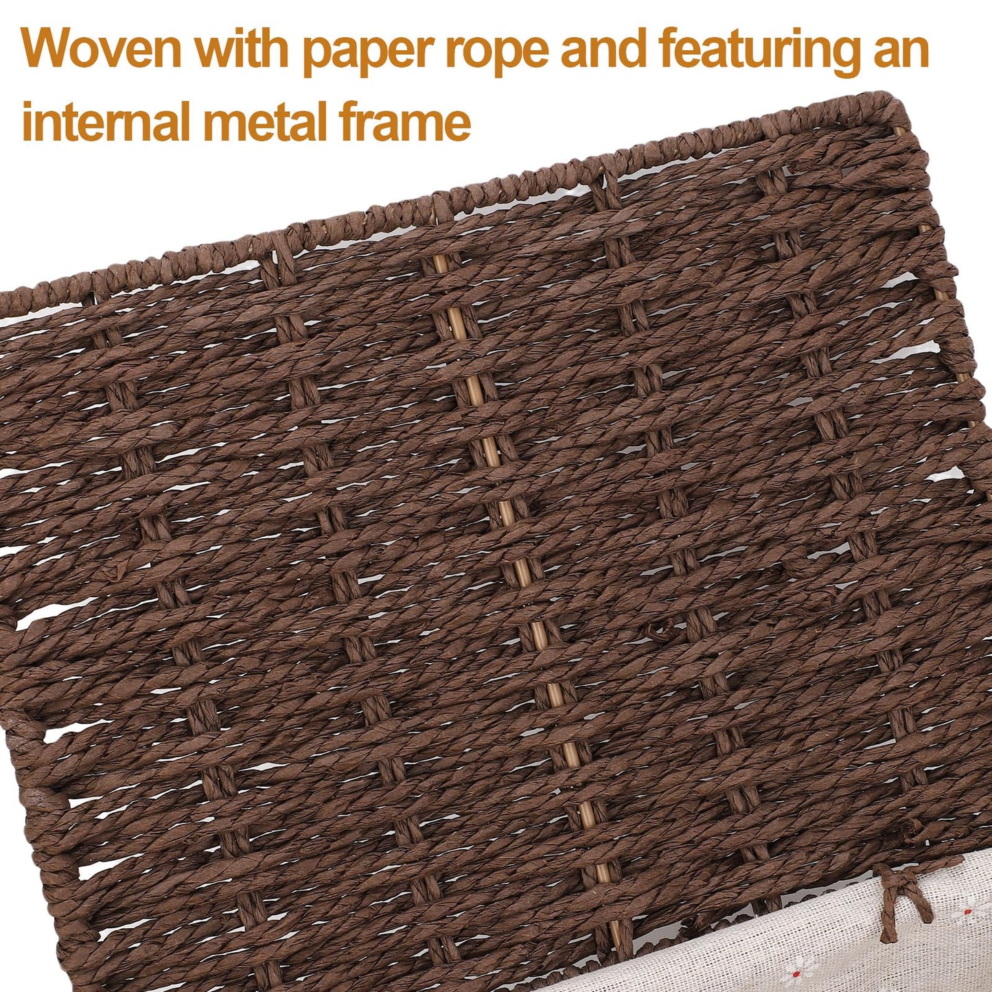 MEKOTRIN Set of 3 Storage Baskets with Lids, Paper Rope Woven Storage Baskets, Boho Decor Handmade Hamper Baskets with Removable Lining for Shelves