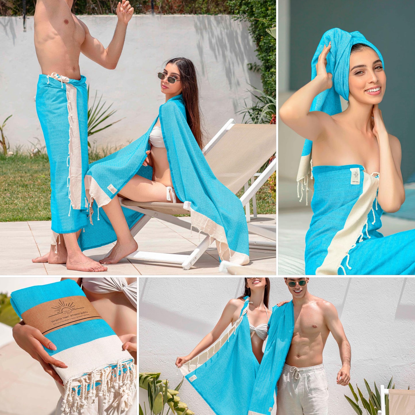 NOUR Premium 100% Cotton Turkish beach towel, Pack of 2, 100 x 200 cm, Picnic Blanket, Sauna & Hammam Towels, Extra Light, Absorbent, Quick-Drying