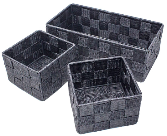 Storage Baskets, 3 Pack, Grey, Storage Baskets Sets, Woven Boxes for Home, Kitchens, Offices, Cupboards, Bathrooms, Shelves, Boxes