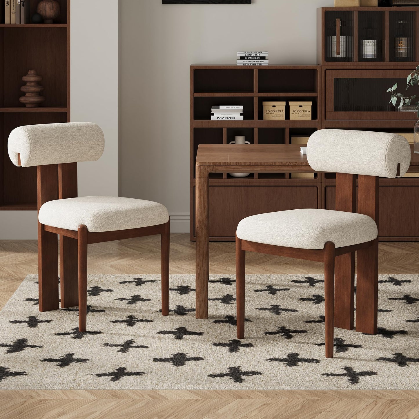 Dining Chairs Set of 2, Dining Room Chairs Upholstered Chenille Fabric, Wooden Kitchen Chairs with Padded Seat & Solid Wood Frame
