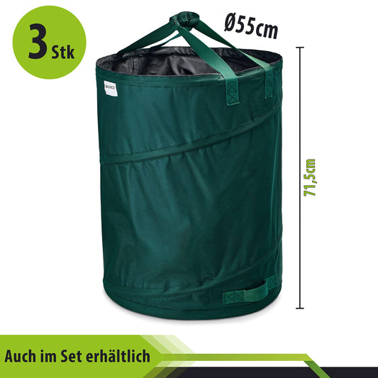 3x 170 litre pop-up garden waste sack green self erecting & stable | leaf sack | garden sack | green waste sacks foldable, large made of extremely