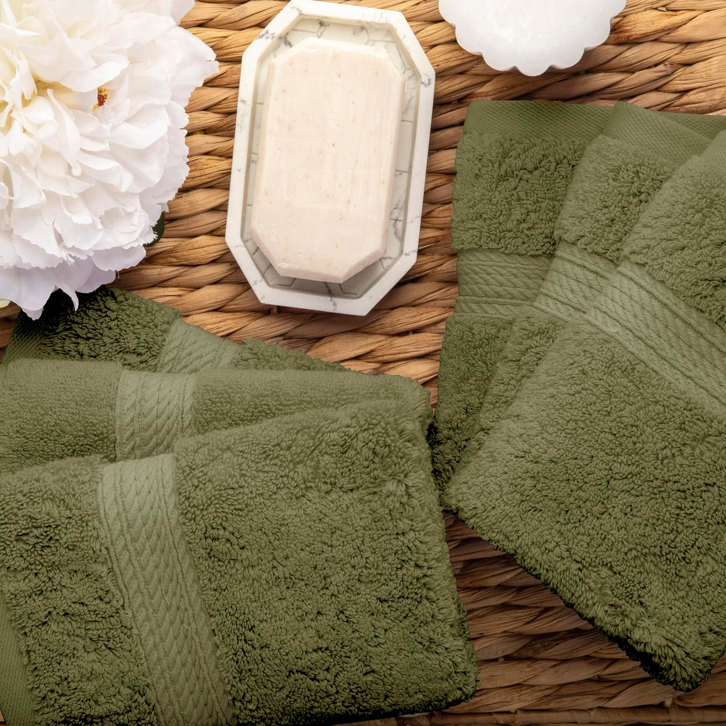 Superior 900 Gram 100% Premium Long-Staple Combed Cotton 6-Piece Face Towel Set, Forest Green