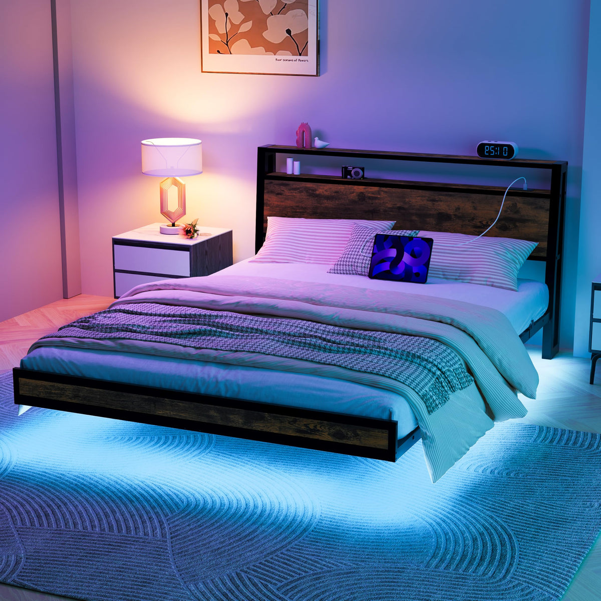 JELUTE Floating Bed Frame King Size, Black