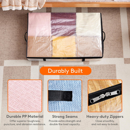 Lifewit 6 Pack Under Bed Storage, 60L Large Clear Plastic Storage Bags, Clothes Storage Boxes Wardrobe Storage Organizer with Reinforced Handle Sturdy