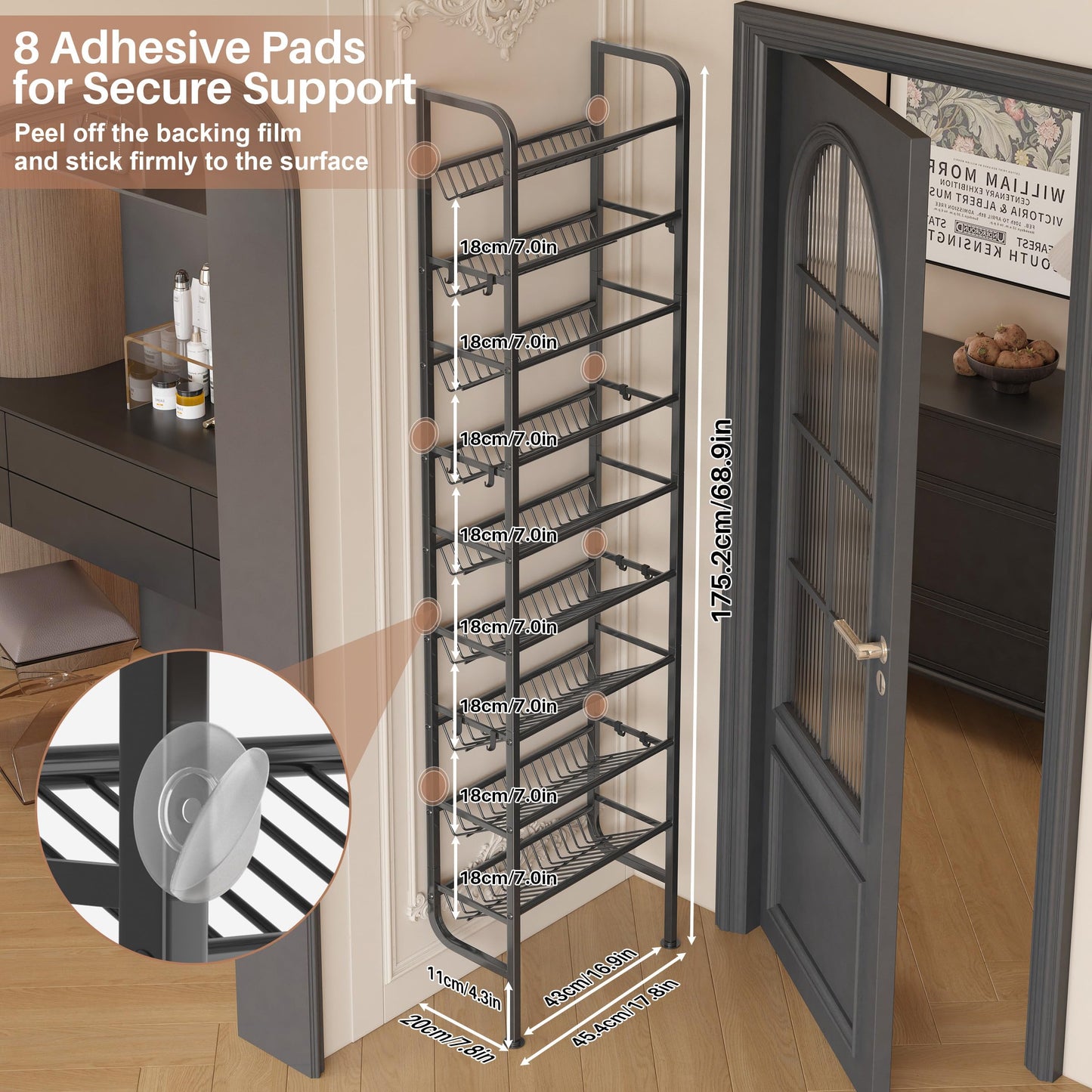 Ornestia Wall Mounted Shoe Rack,Metal Shoe Storage for Over Door,Black