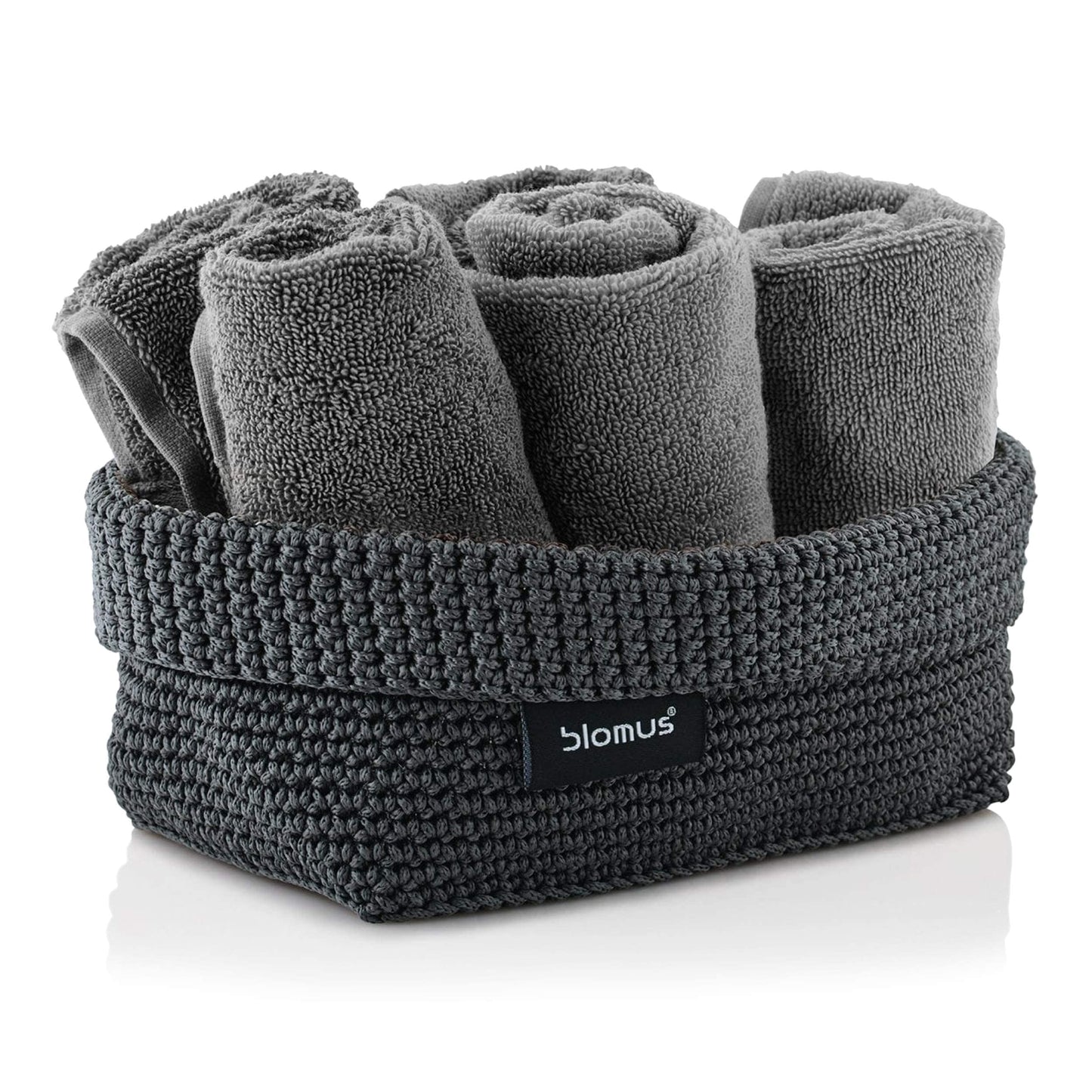 Blomus -TELA- 68885 Crochet Basket L Made of Synthetic Fibre, Anthracite, Basket for Storage, Workmanship, Exclusive Look, Ideal for Towels