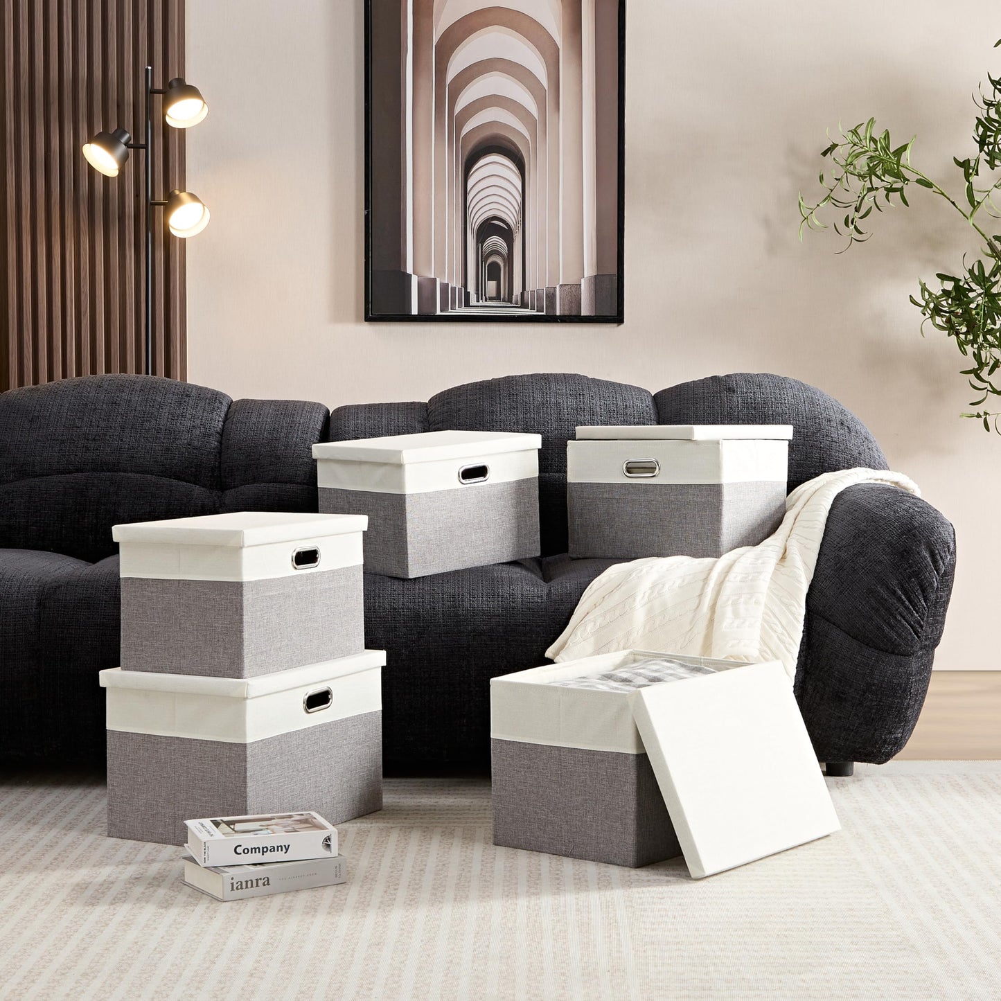 AlphaHome Storage Boxes with Lids, Glaucous Grey and White(3 Pack, XLarge)