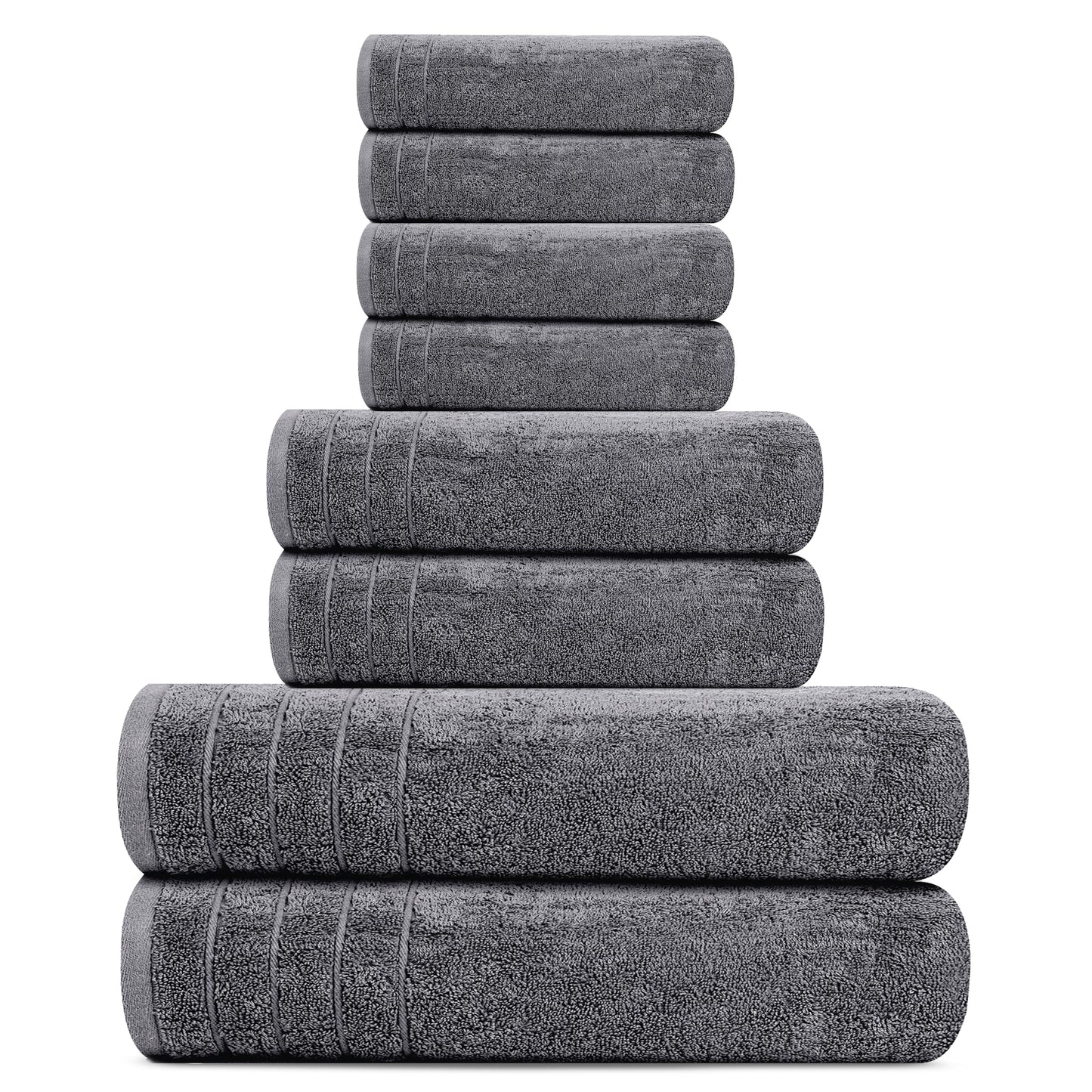 Tens Towels 8 Piece Towels Set, 2 Extra Large Bath Towels, 2 Hand Towels, 4 Washcloths, 100% Cotton, Lighter Weight, Quicker to Dry, Super Absorbent