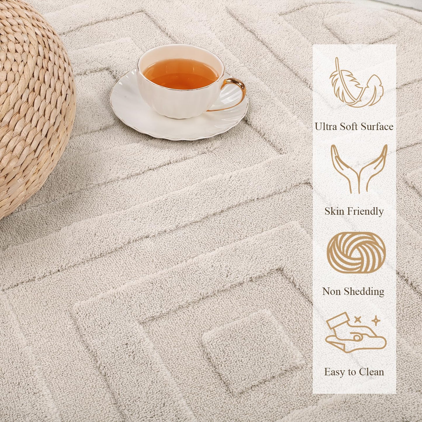 Enyhom Machine Washable Area Rug, Large Soft Geometric Rugs for Bedroom Modern Design Cream Rugs Living Room Non Slip Carpet Stain Resistant Mat for