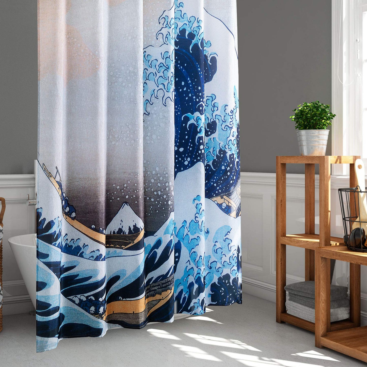 LIGICKY Japanese Style Shower Curtain for Bathroom Ukiyoe Hokusai The Great Wave Off Kanagawa Durable Waterproof Fabric Bath Curtains for Home