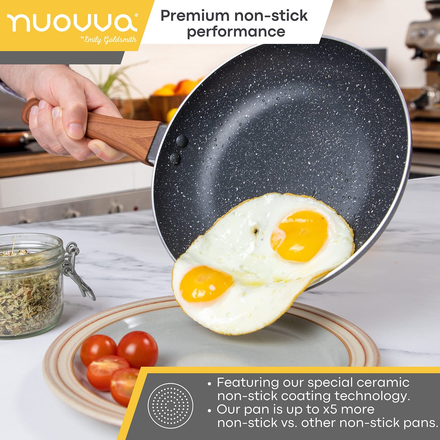 Non Stick Pots and Pans Set Induction Hob Pots Set 5pcs Kitchen Cookware with Lids Cooking Marble Saucepan Pots and Frying Pans by Nuovva