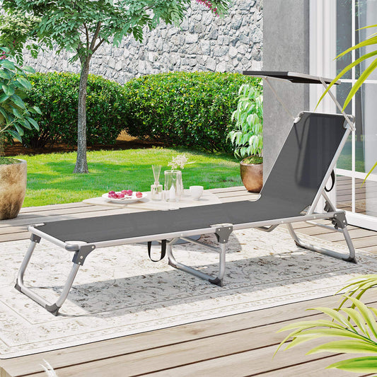 SONGMICS Sun Lounger, Sunbed, Reclining Sun Chair with Sunshade, Adjustable Backrest, Foldable, Lightweight, 55 x 193 x 31 cm, Load Capacity 150 kg,