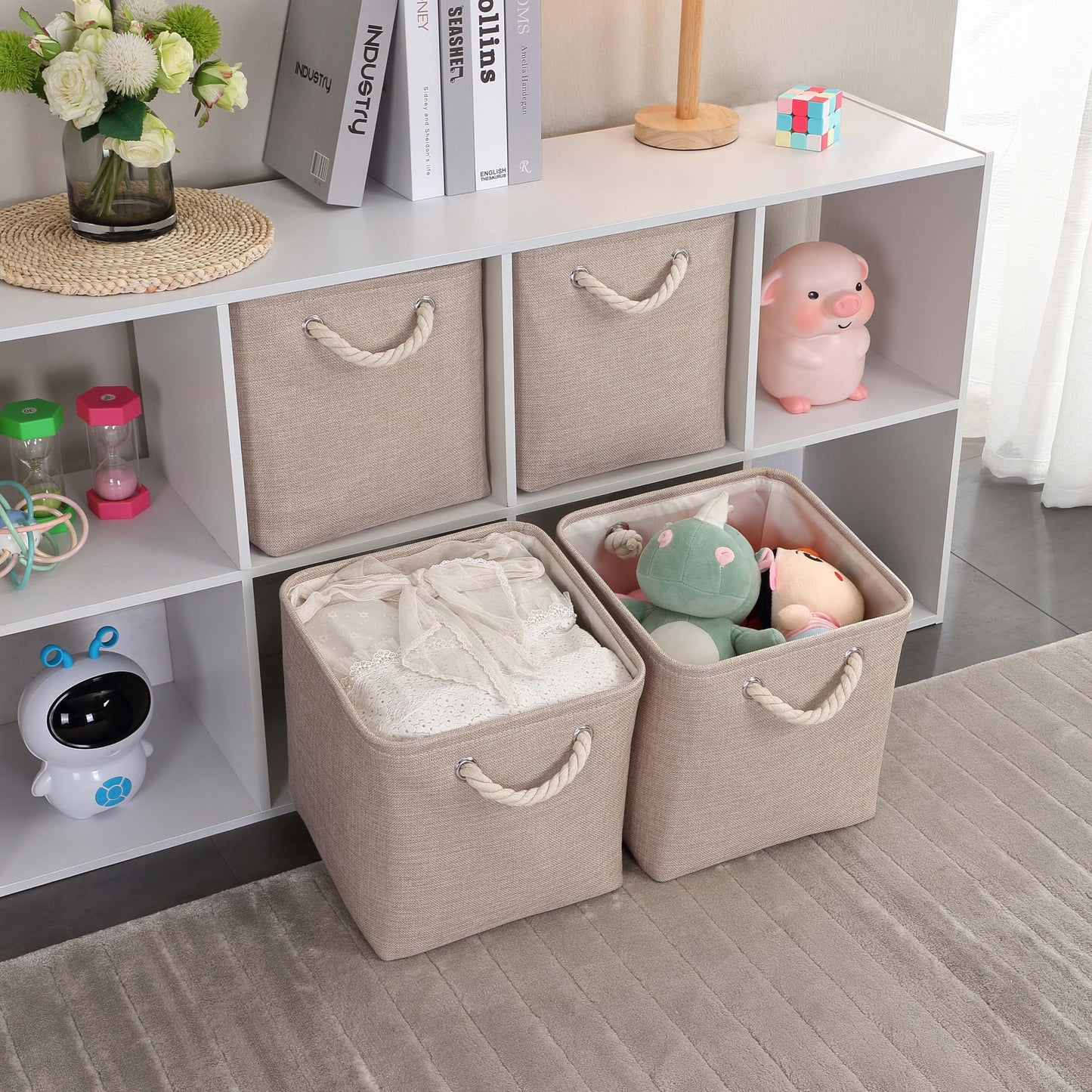 Mangata 25x25x25cm Cube Storage Boxes 4Pcs Light Khaki Foldable Baskets