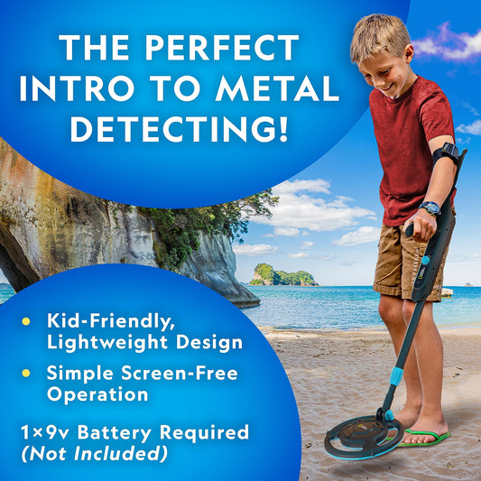 NATIONAL GEOGRAPHIC Starter Metal Detector Kit for Kids - Kids Metal Detector with 18.8 cm Waterproof Metal Detector Coil & Trowel, Lightweight Gold