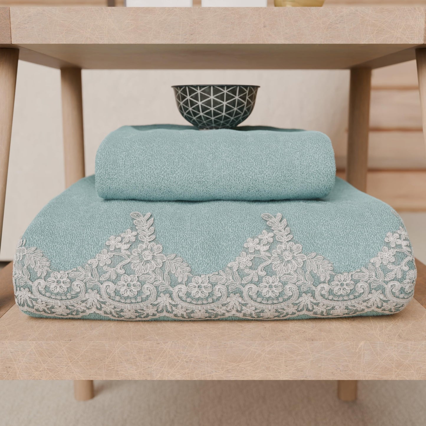 PETTI Artigiani Italiani - 100% Cotton Terry Bath Towels, 1+1 Towel Set, 2 Pieces 1 Face Towel and 1 Hand Towel, Aquamarine