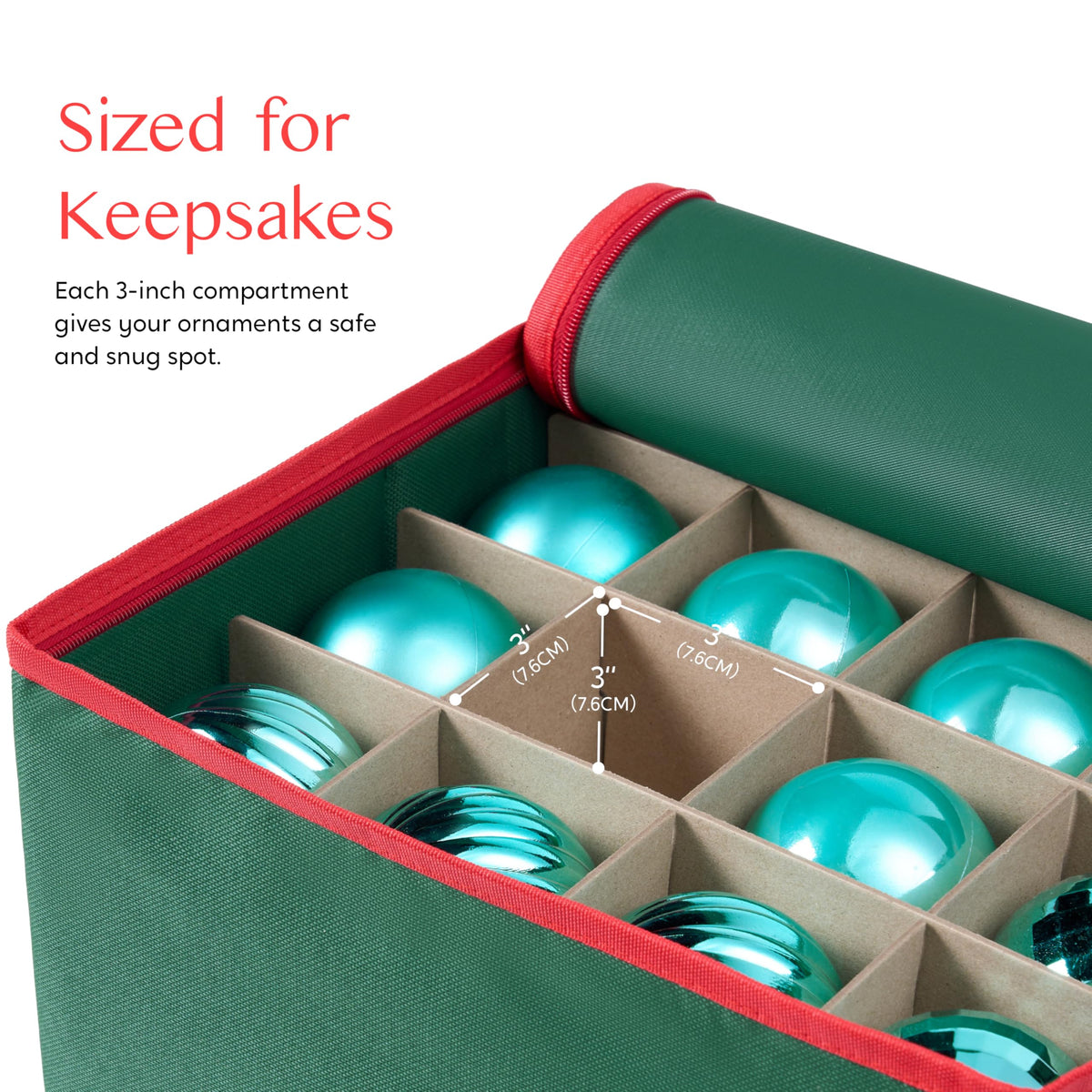 Joiedomi Christmas Ornament Storage Box with Adjustable Divider & Dual Zipper, Christmas Storage Container Store Up to 64 Holiday Ornaments 3 Inch