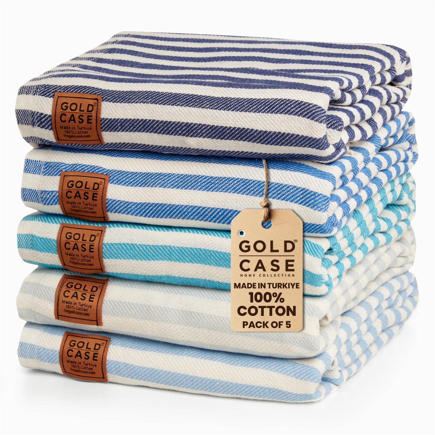 GOLD CASE Turkish Beach Towel Bath Towels MYRA Series - Set of 5 - XXL Oversized 70x40 inches -100% Cotton - Super Soft - Quick Dry Lightweight Sand