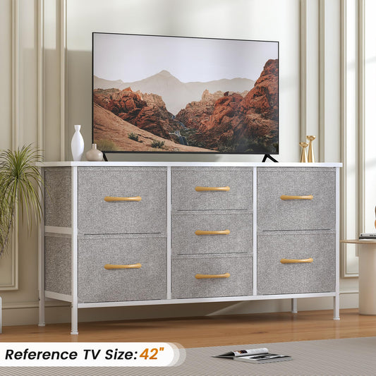 Feonase Chest of Drawers,Bedroom Dresser with 7 Fabric Drawers, Metal Frame & MDF Wood Top, Adjustable Feet, Storage Organizer Unit for Bedroom