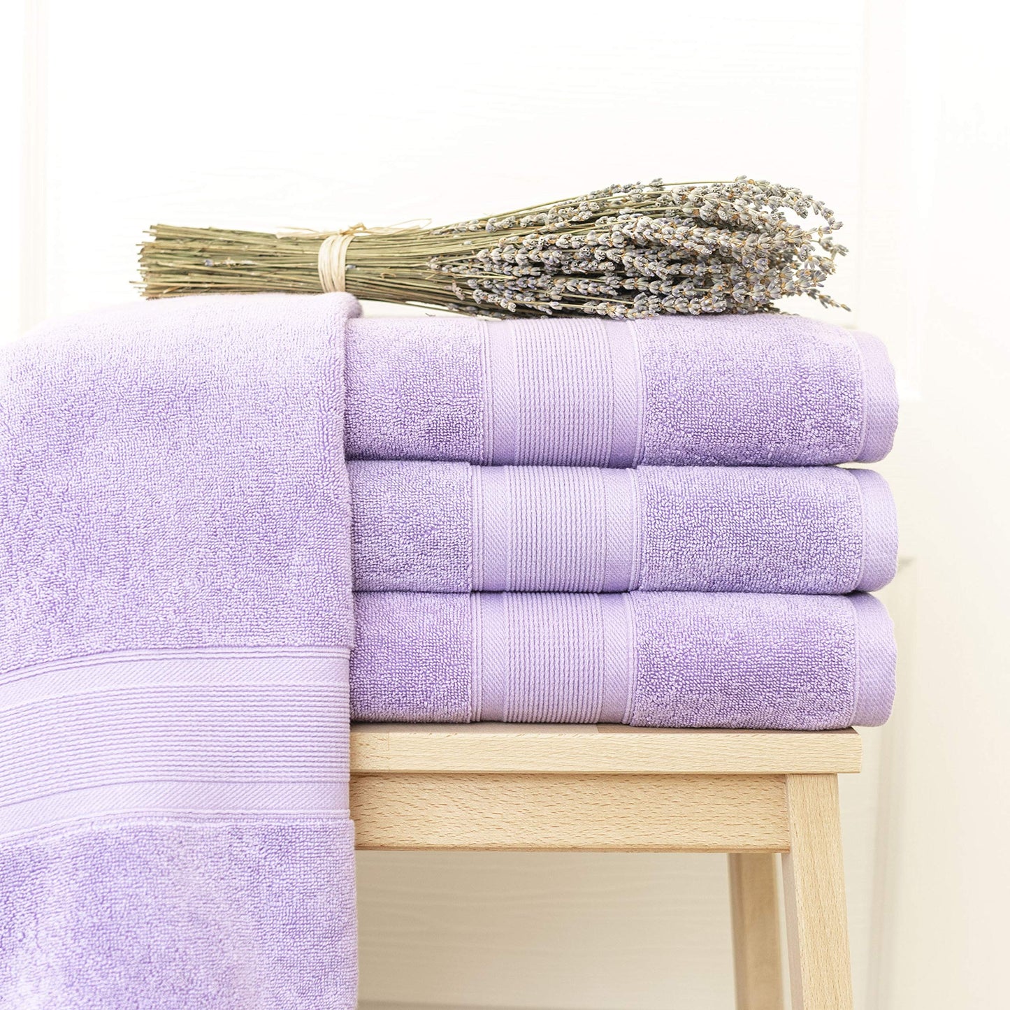 Luzia 8 Piece Towel Set - 100% Turkish Cotton, Premium Quality - 2 Bath Towels 2 Hand Towels and 4 Washcloths (Lavender)