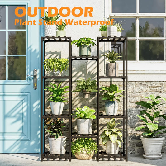 Bamworld Plant Stand Indoor Outdoor Wood Tall Flower Shelf Tiered Plant Stands for Multiple Plants Large Planter Holder Hanging Shelves Rack for