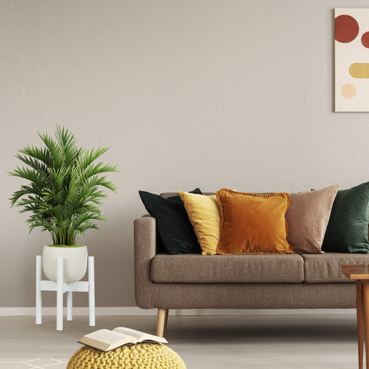 Relaxdays Bamboo Plant Stand, Adjustable, Flower Pots max. 32 cm, Pot Support, H: 35.5 cm, White